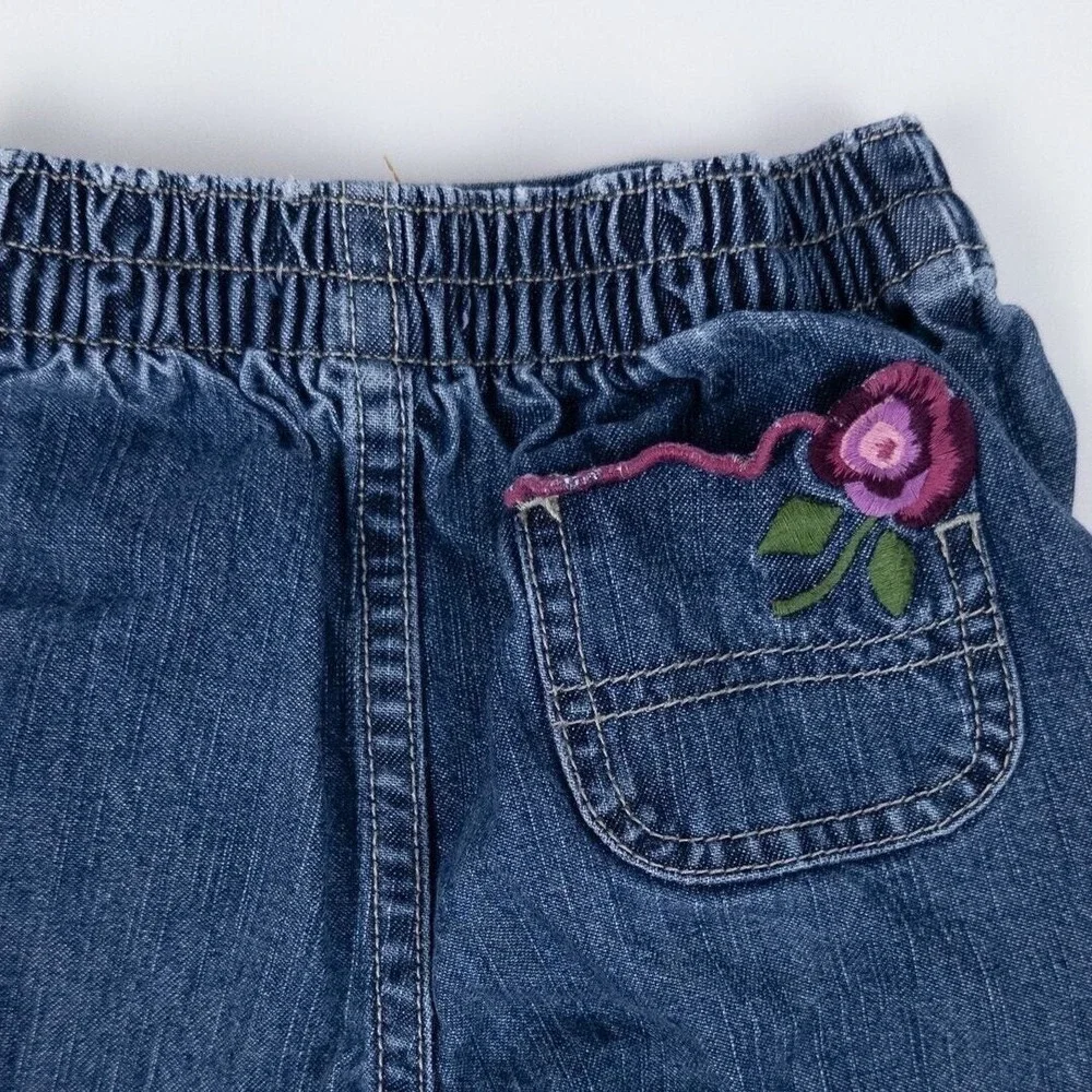 Vintage OshKosh Denim Jeans Y2K‎ Blue Floral Ruffle Hem Baby Girls 18 Months